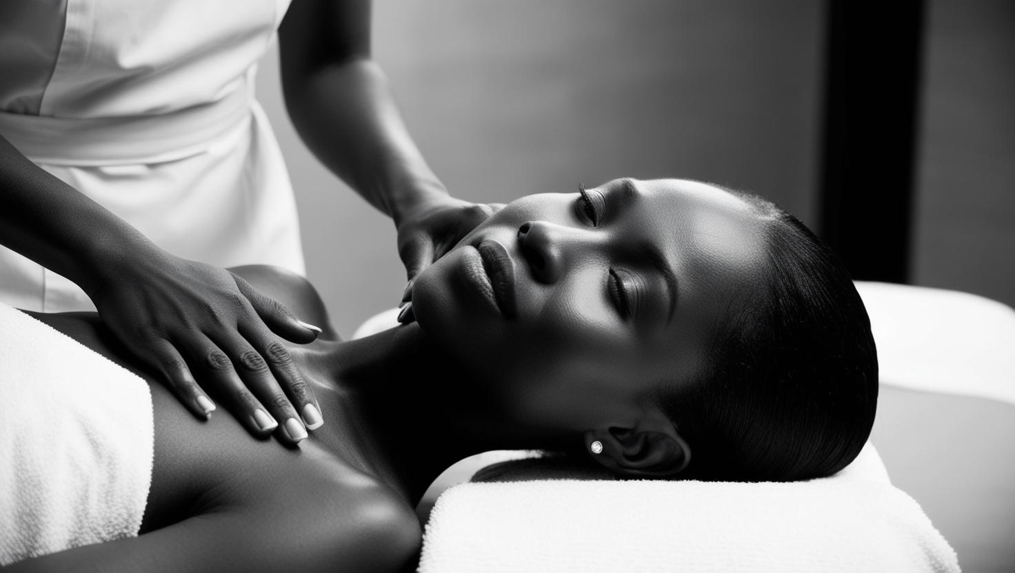African woman at the spa having a massage - photograph black and white..jpg